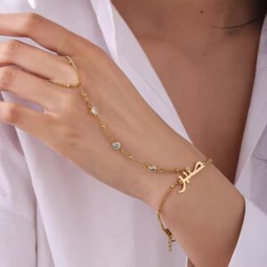 Personalized Name Ring Hand Chain Bracelet