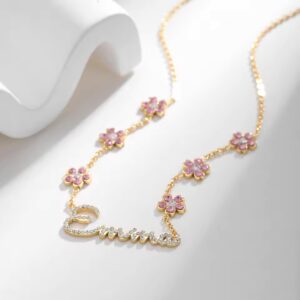 Personalised Crystal Name Necklace with Flowers