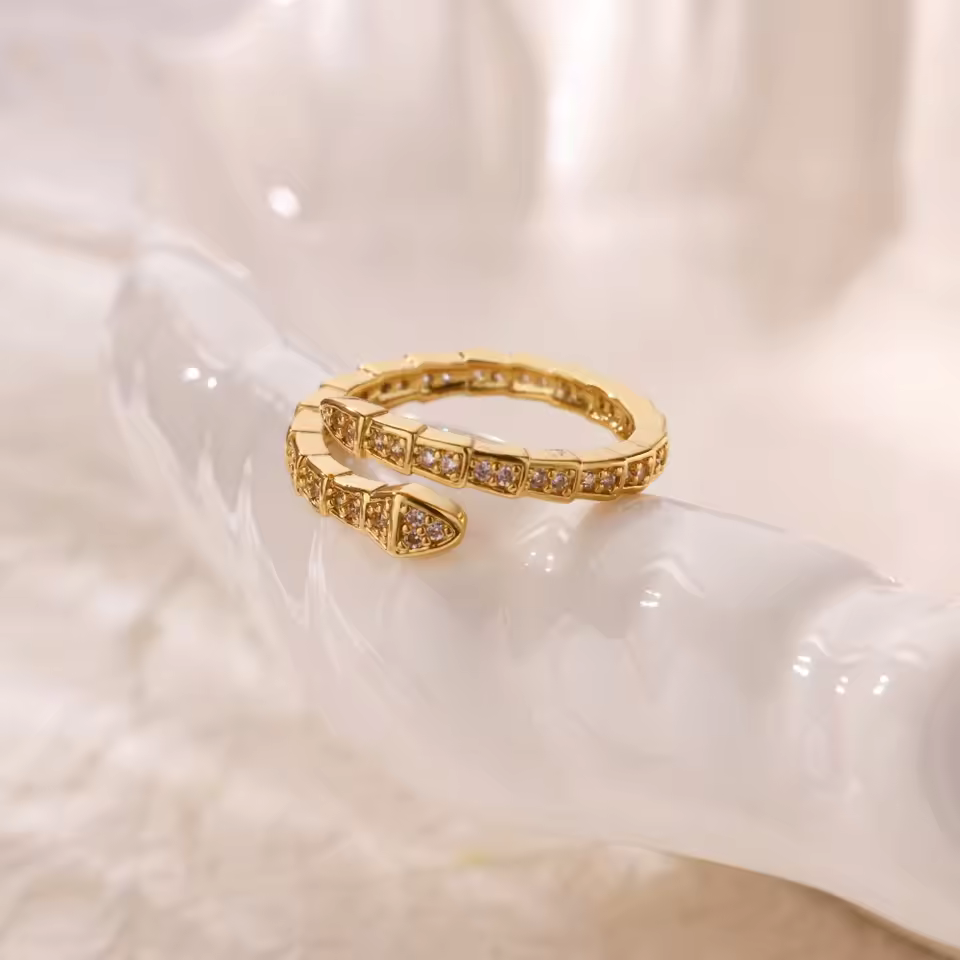 Luxury Rhinestone Snake Bone Adjustable Ring