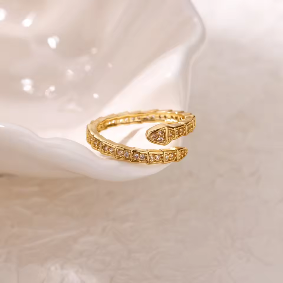 Luxury Rhinestone Snake Bone Adjustable Ring - Image 2