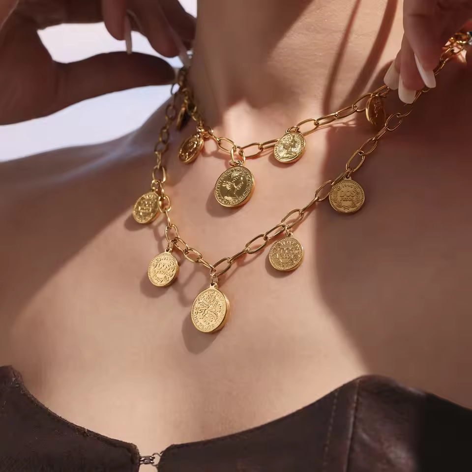 Gold-Plated Queen Portrait Coin Necklace