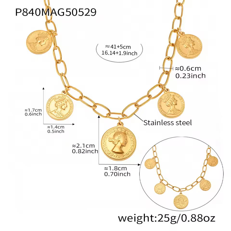 Gold-Plated Queen Portrait Coin Necklace - Image 7