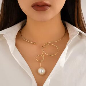 Twisted Torques Choker Necklace with Pearl