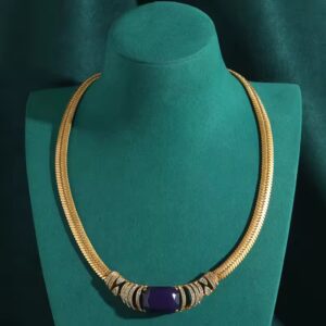 Snake Choker Necklace with Lapis Lazuli & Rhinestones