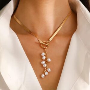 Snake Bone Tassel Necklace with Pearl