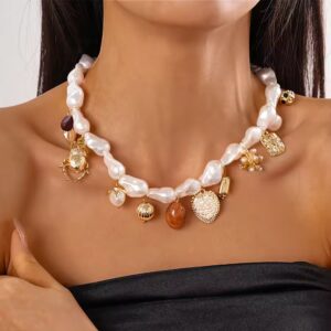 Pearl Beetle Heart Necklace