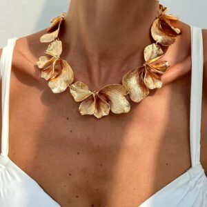 Retro Metal Petal Flower Necklace and earrings