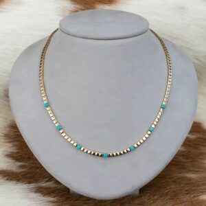 Gold Turquoise Beaded Chain Necklace and Bracelet Set