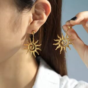 Golden Sunburst Hollow Stud Earrings