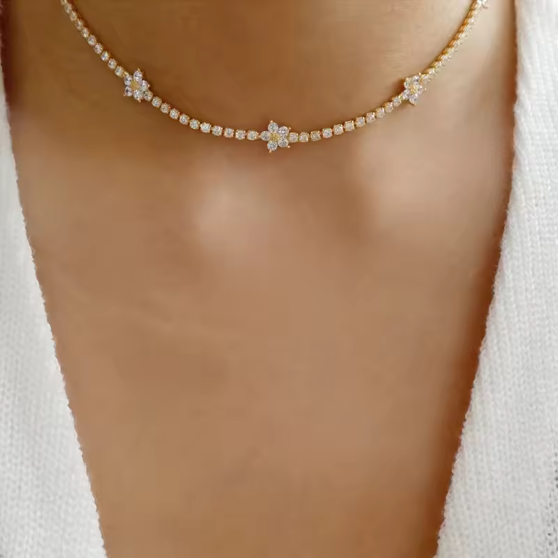 Flower Cut Iced Tennis Chain Necklace - Image 4