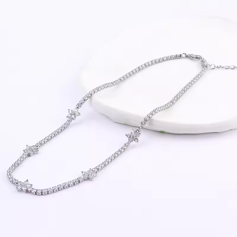Flower Cut Iced Tennis Chain Necklace - Image 12