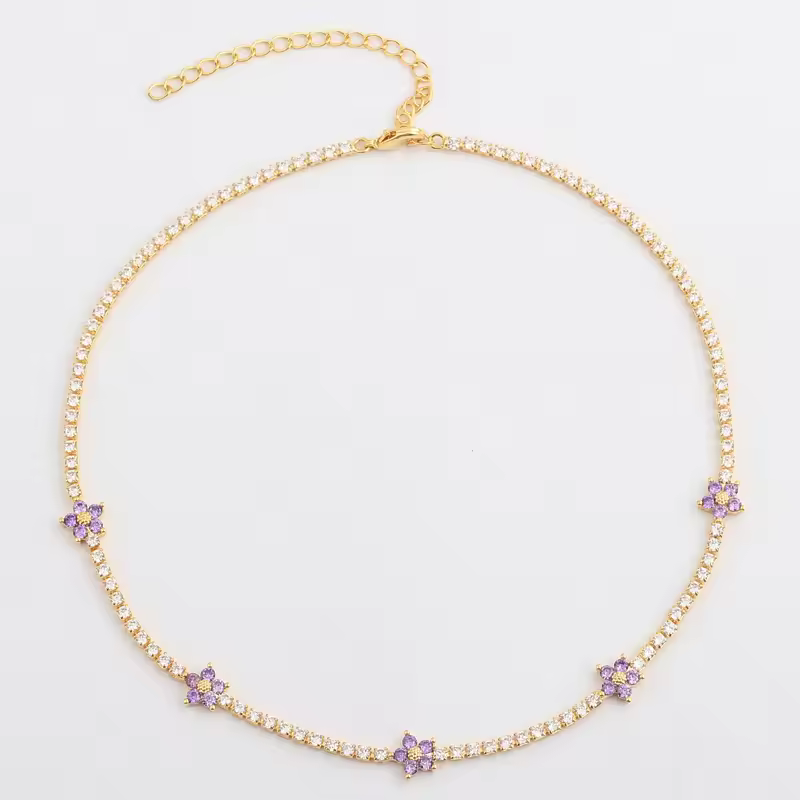 Flower Cut Iced Tennis Chain Necklace - Image 11