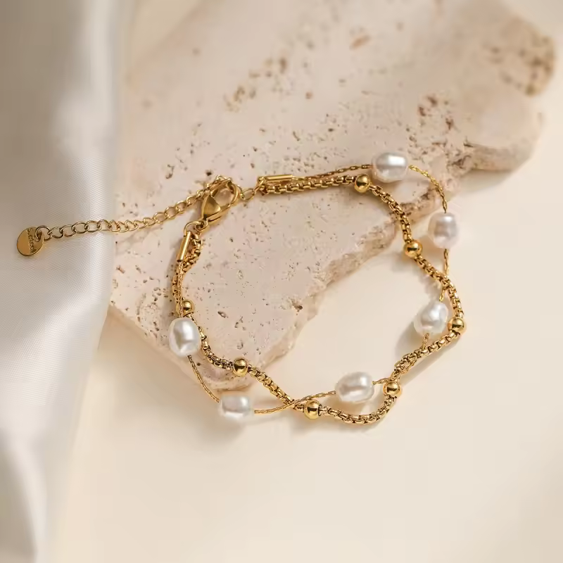 Chic Double Layer Imitation Pearl Bracelet - Image 2