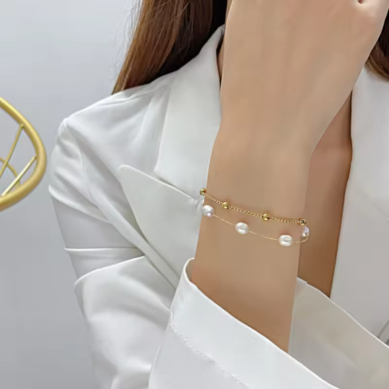 Chic Double Layer Imitation Pearl Bracelet - Image 3