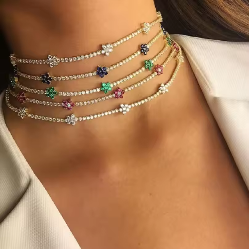 Flower Cut Iced Tennis Chain Necklace - Image 3