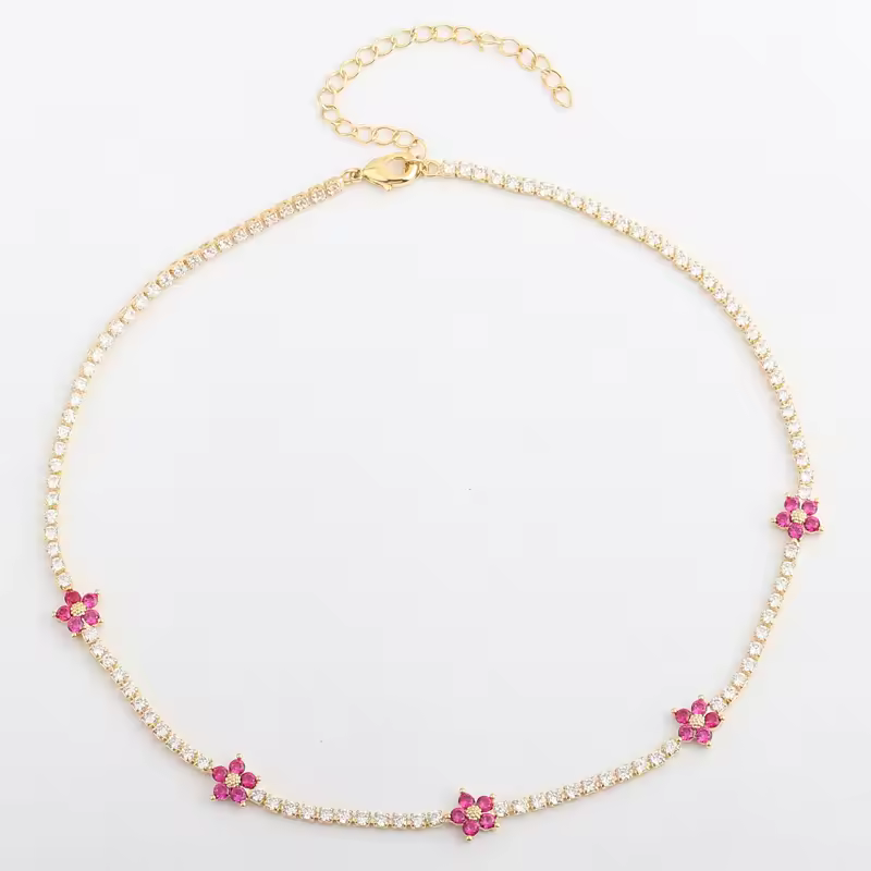 Flower Cut Iced Tennis Chain Necklace - Image 9
